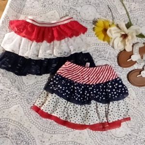Girls ruffled red white and blue skirt bundle